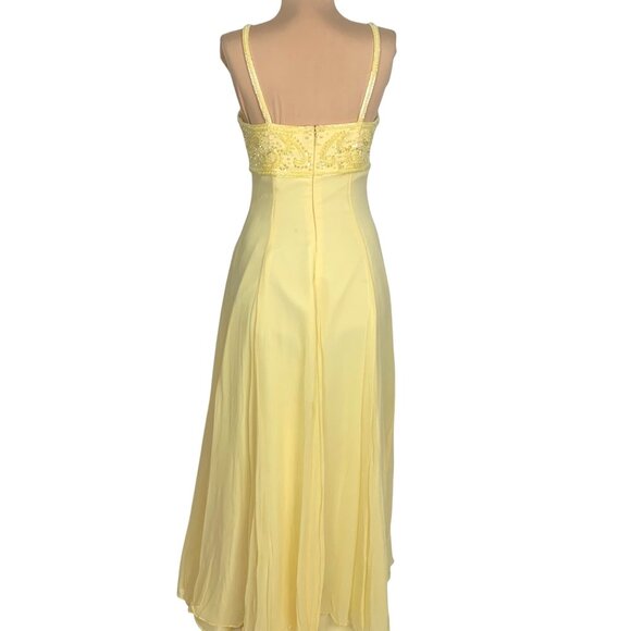 VTG 80s Slip Dress Butter Yellow Sequin Beaded Silk Gown 6 Regency Bridgerton - Picture 4 of 13